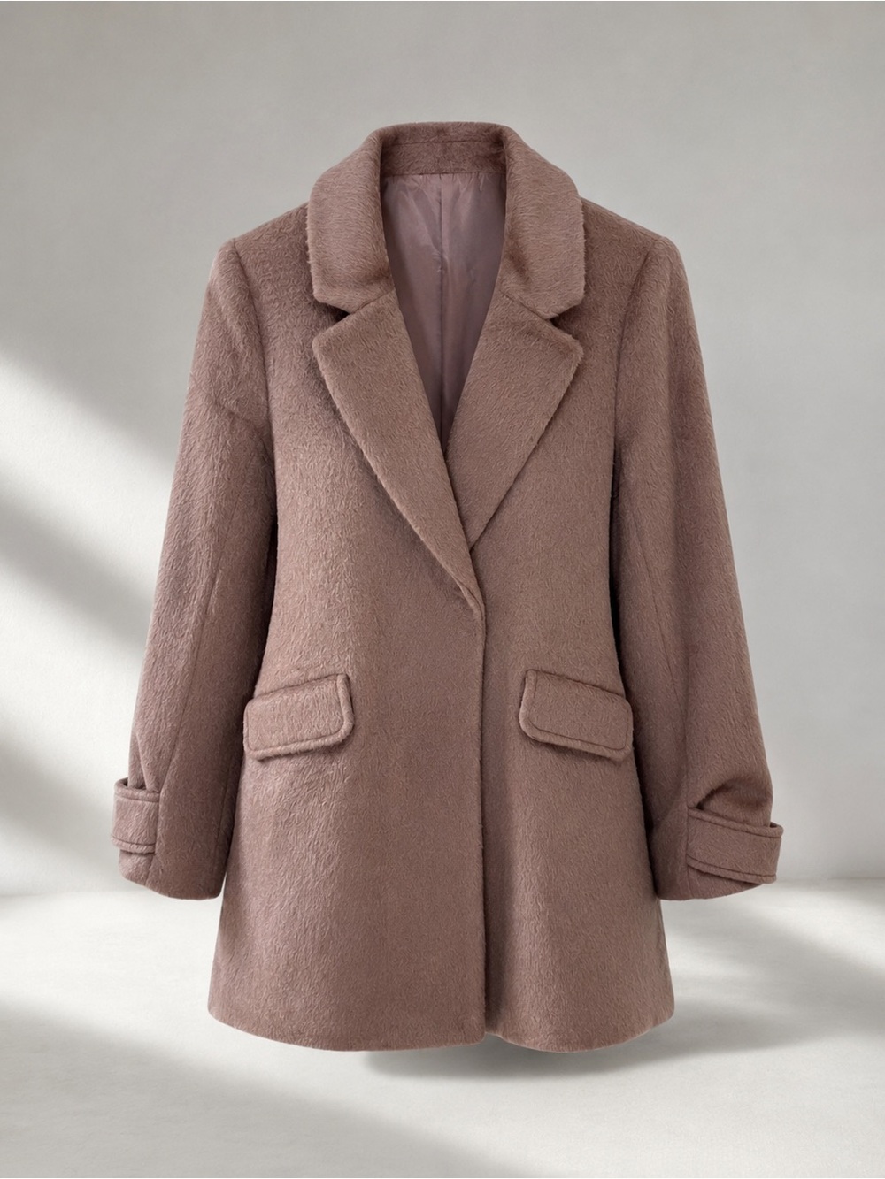 NWT dazzlin Japan Faux Wool Coat M Dusty Mauve Teddy Jacket Soft Minimalist
